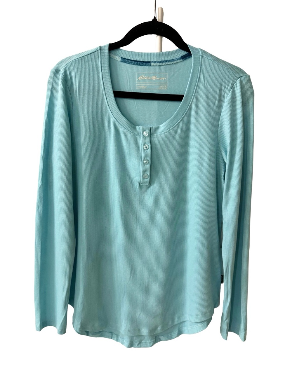 NWOT Eddie Bauer Blue Ribbed Long-Sleeve Henley Top